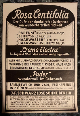 Old Newspaper/Advertising 1920, Centifolia Crem Electra Blackless Berlin