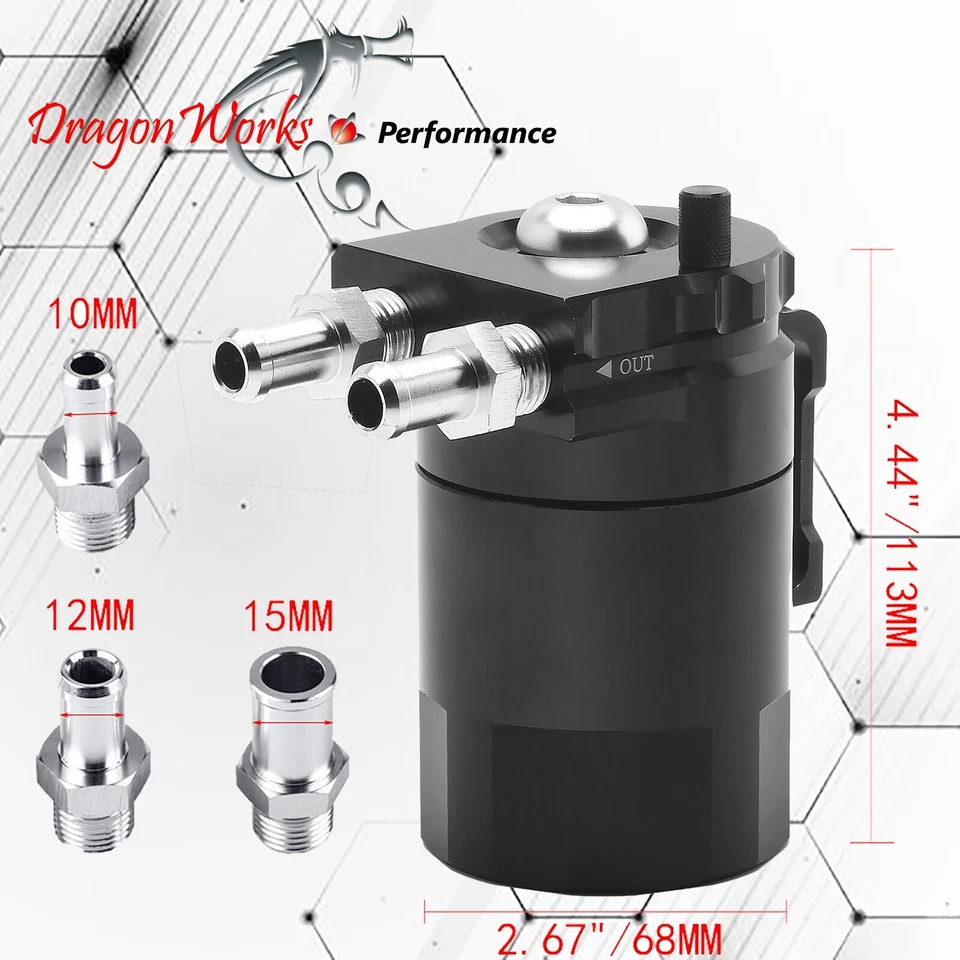 Oil Catch Can Reservoir Baffled Tank Breather Filter Universal Black Fits Fiat - Image 4 of 4