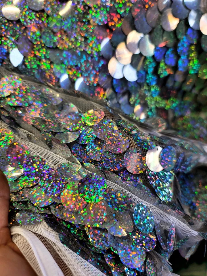 Paillette Sequins - Round Sequin Mermaid Medium Silver Sequins Fabric By Yard - Image 2 of 4