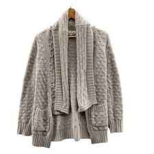 TALULA Cardigan Sweater Women XS Tan Lambswool Angora Blend Shawl Collar Pockets