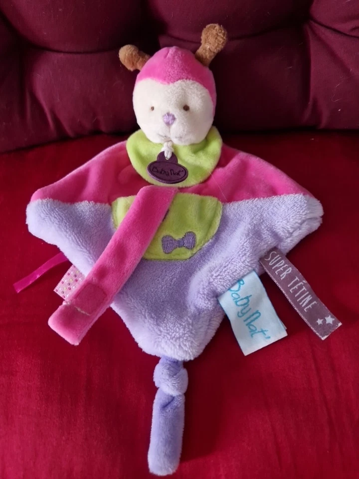 DOUDOU PLAT Super tétine BABY NAT COCCINELLE rose mauve vert poche  - Photo 1/1