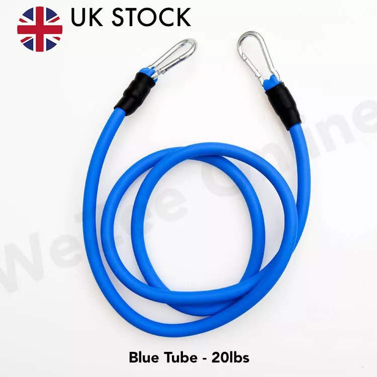 1pc Resistance Tube Band 20lb with Carabiner Snap Hook Blue Tube for Home Gym