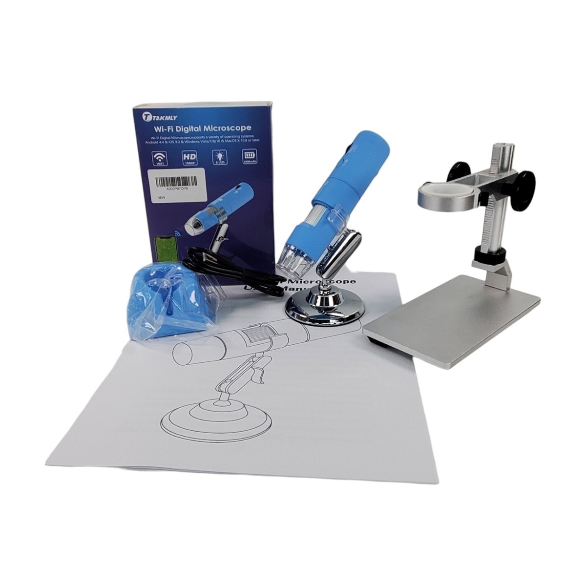 T TAKMLY Wi-Fi Digital Microscope 1000X 1080P HD Android/iOS/Windows/Mac  BLUE B4