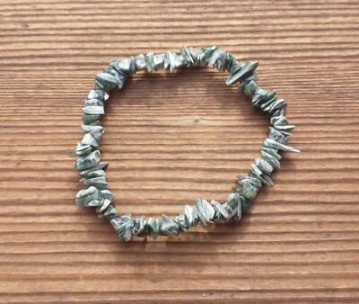 NATURAL SERAPHINITE STONE GEMSTONE STRETCHY CHIP BRACELET