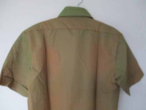 Quality by Hidaco Men's Size S Green Brown Solid Short Sleeve Button-Front Shirt - Picture 12 of 12