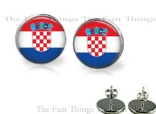 Croatia Flag Stud Earrings 14mm Setting Handcrafted Pride Statement Jewelry