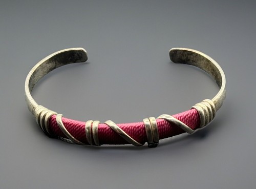 BRACCIALE BRACCIALE VINTAGE ARGENTO STERLING 925/CORDA ROSA #6 - Foto 1 di 8