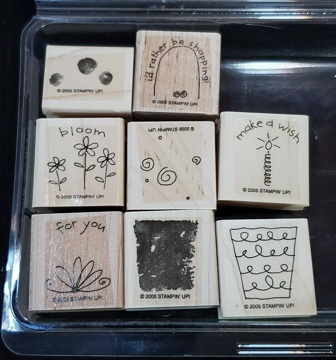 Retired Fun Filled Stampin Up 2005 Set 8 Wood Mounted Stamps Flowers ...