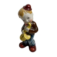 Vintage Figurine Porcelain Boy Saxophone Hand-Painted 4" Occupied Japan 1941-52