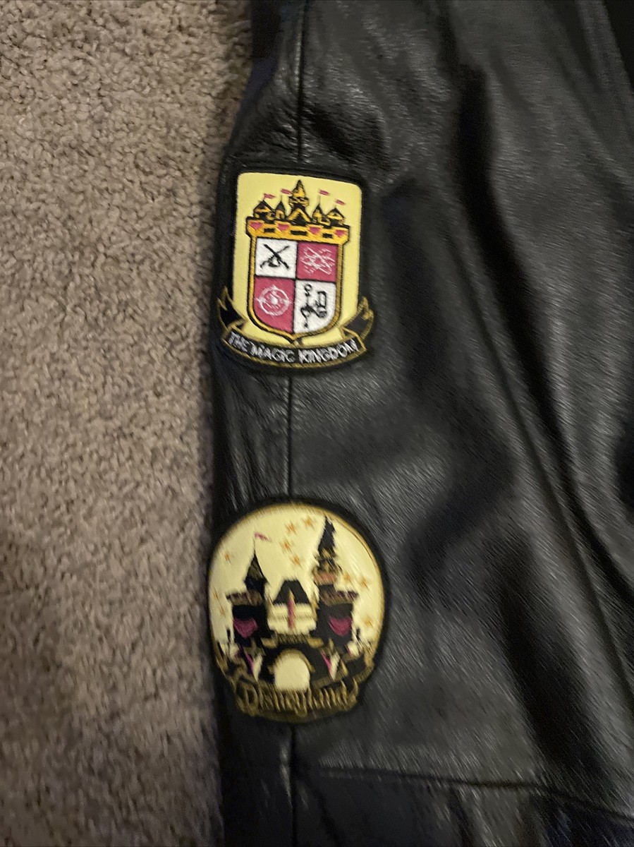 Disneyland 50th Anniversary Black Wool Varsity Bomber Leather