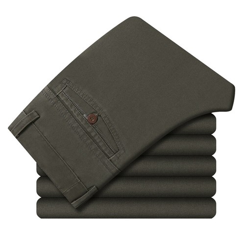 Hombres 100% Algodón Pantalón de Oficina Pierna Recta Informal Formal Inteligente Pantalones Sólidos Delgados - Imagen 10 de 17
