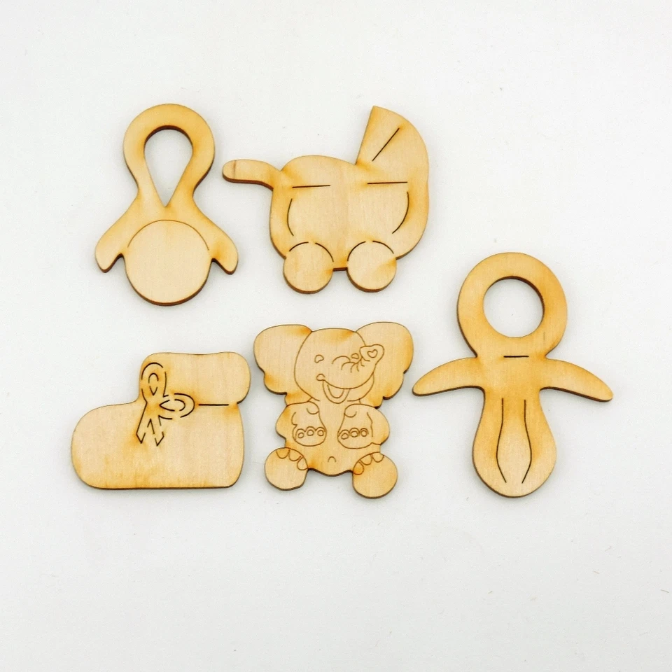 Tischdeko Taufe, Geburt, 25 Teile Rassel Schnuller Kinderwagen Pullerparty, Holz - Bild 2 von 2