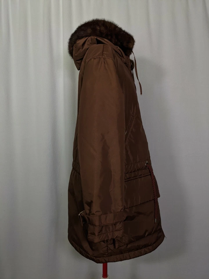 Head Vintage Años 80 Tenis Esquí Piel Real Capucha Marrón Parka Chaqueta Abrigo Riri Cremalleras Foto 3 de 4