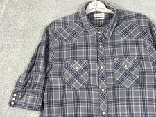 AllSaints Spitalfields Shirt Mens Medium Gray Plaid 3/4 Snap Western Casual
