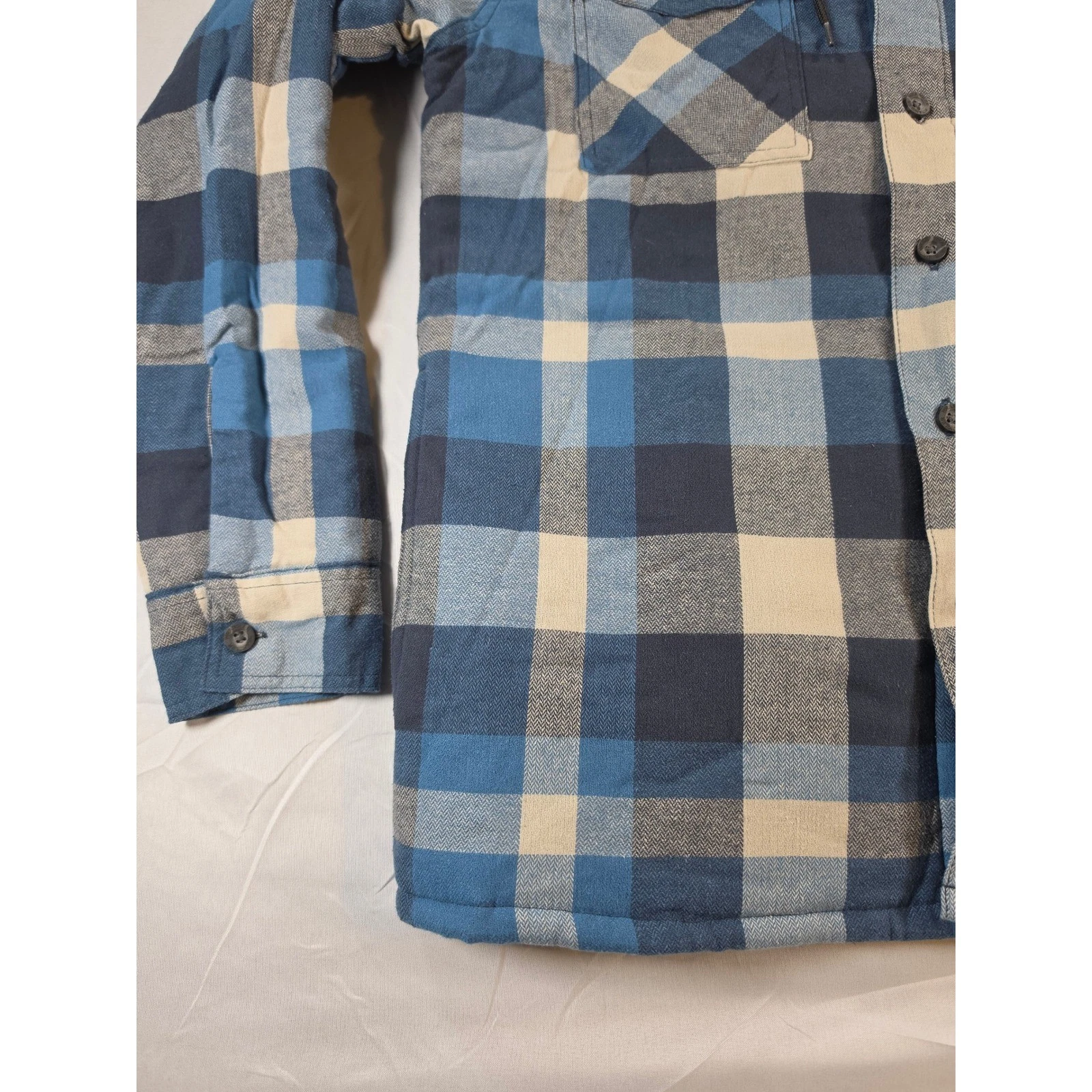 Wrangler Men Blue Plaid Hooded Quilted Flannel Shirt Jacket Size Small 112374180 image 2