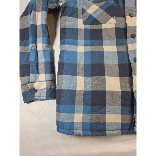 Wrangler Men Blue Plaid Hooded Quilted Flannel Shirt Jacket Size Small 112374180 image 2
