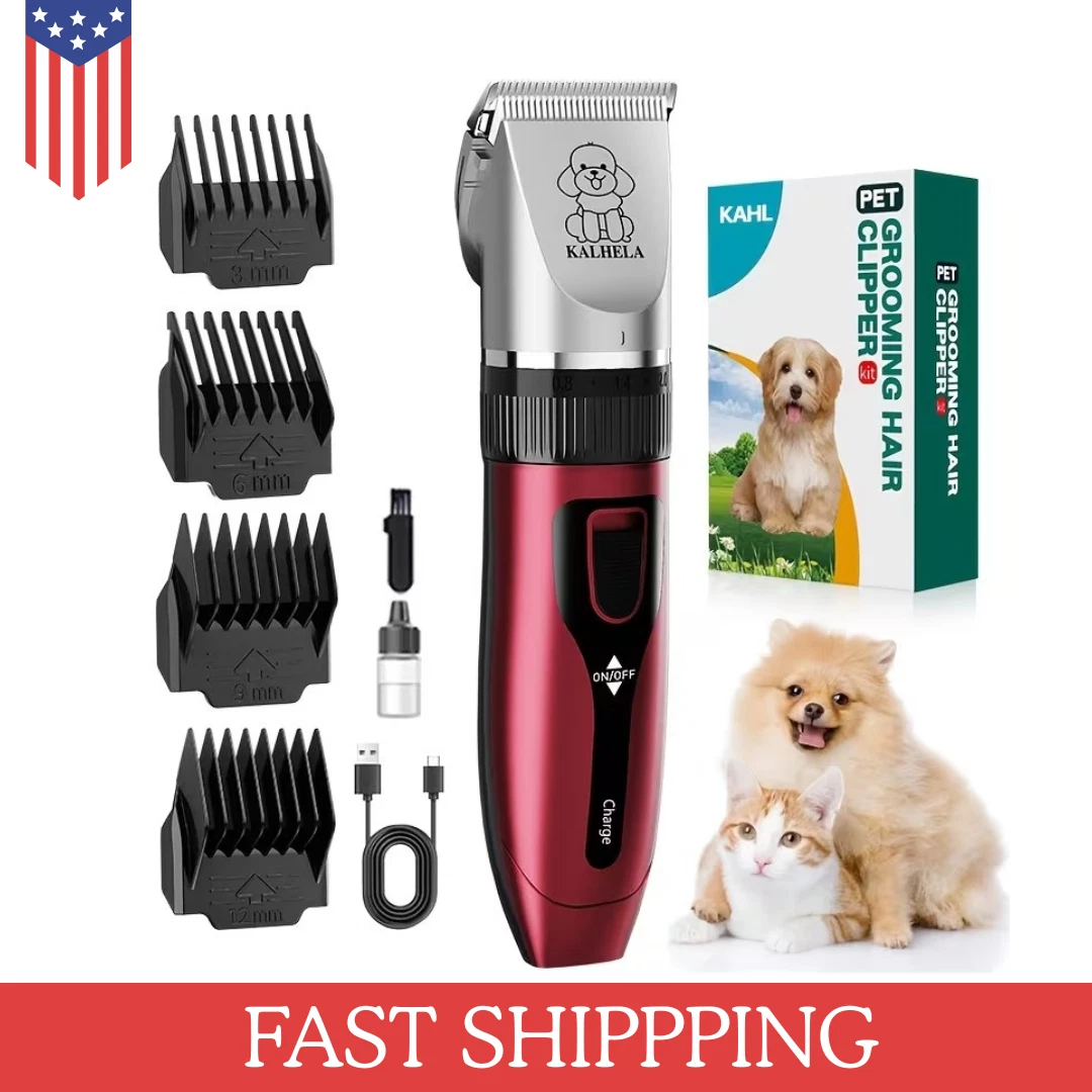 Dog Clippers Low Noise Pet Grooming Kit Quiet Rechargeable Cordless Cat Hair,Red