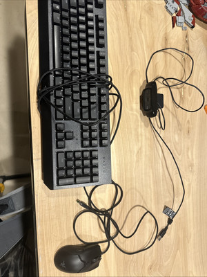 Razor black widow keyboard, razor viper mini mouse, and Logitech hd 1080 web cam