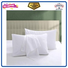 Set of 2 Standard Egyptian Cotton Pillow Protectors 600 Thread Count White Zi...