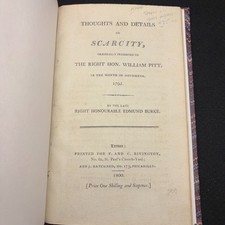 Thoughts And Details On Scarcity ~ Edmund Burke ~ 1800 1st Edition Very Rare