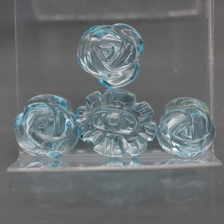 Flower Carving 8x8 to 11.5x9.5mm.Top Aquamarine Color Topaz Brazil 4Pcs/14.62Ct.