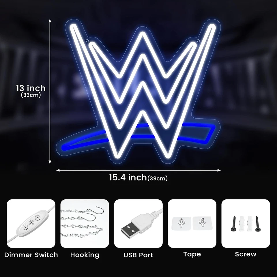 Wrestling Neon Sign, LED Sign for Wall and Room Blue White  - Image 2 of 4