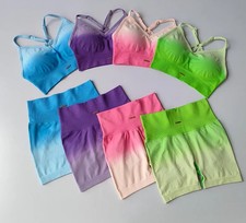 Gradient Back Exercise Set Women's Speed Running Sports Bras Leggings 2PCS Suit