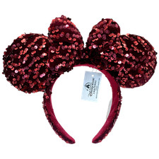 Disney's Burgundy Velvet Minnie Mouse Ear Headband with Sparkling Sequins