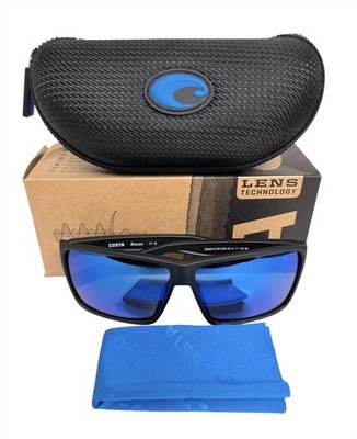 Costa Del Mar Rincon Sunglasses Matte Black Blue Mirrored Polarized Glass w/case