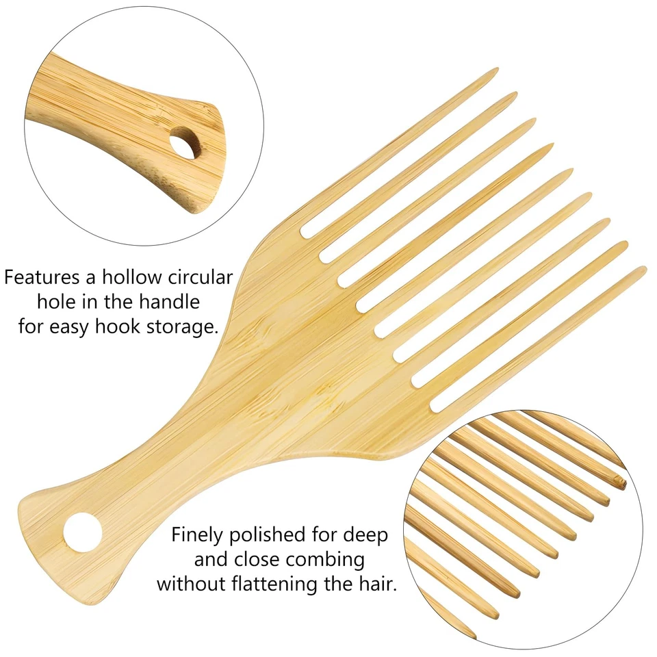 2-Piece Bamboo Comb Set for Afro Hair Natural Anti-Static Picks for Curly Thi... - Image 4 of 4