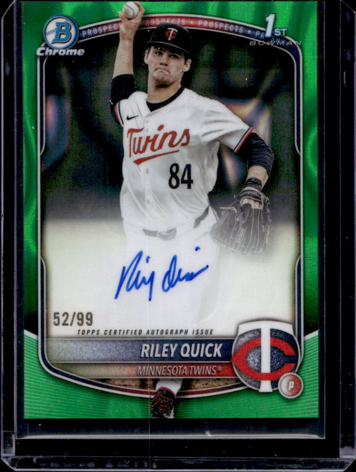 2025 Bowman Draft Riley Quick Chrome Auto Green Lava Refractor 1st #/99 Twins