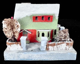 Vintage Christmas Village Cardboard Putz House Japan VERY RARE BAY WINDOW 1930s