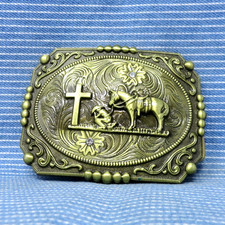 Cowboy Cowgirl Cross Belt Buckle Christian Religious Scroll Rhinestones.CPA768