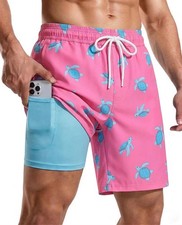 Mens 7 Inch Swim Trunks with Compression Liner Short Stretch Mens Bathing Sui...