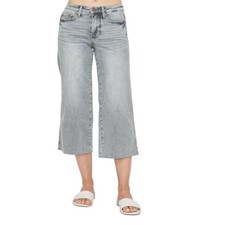Judy Blue Tummy Control Wide Crop Jeans Raw Hem Cropped Wide Leg Light Wash 5/27
