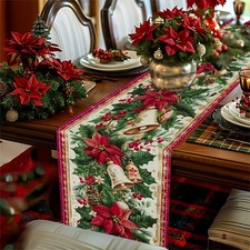 Vintage Christmas Table Runner Bell Pinecone Festive Holiday Dining Decor