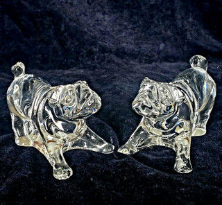 PAIR Vintage Baccarat France Crystal Pug Dogs