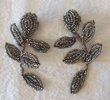 Antique Victorian Cut Steel Leaf Floral Shoe Clips 1800s Accessories 2.5"
