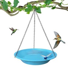 11.4 Inch Vintage Blue Hanging Outdoor Bird Bath Bowl  Equipped with 13.5 in