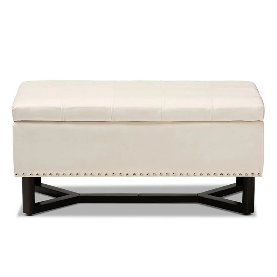 Baxton Studio Beige Velvet and Brown Finished Wood Storage Ottoman - Image 4 of 4