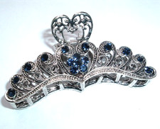 BEAUTIFUL BLUE RHINESTONE BEADED SILVERTONE HAIR CLAW CLIP NWT