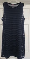 Navy Blue Shadow Stripe Naked Dress Sleeveless w/ Separate Slip Vince Camuto XL