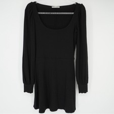 Reformation Jeans Linah Mini Fit and Flare Dress Black Puff Shoulders Small