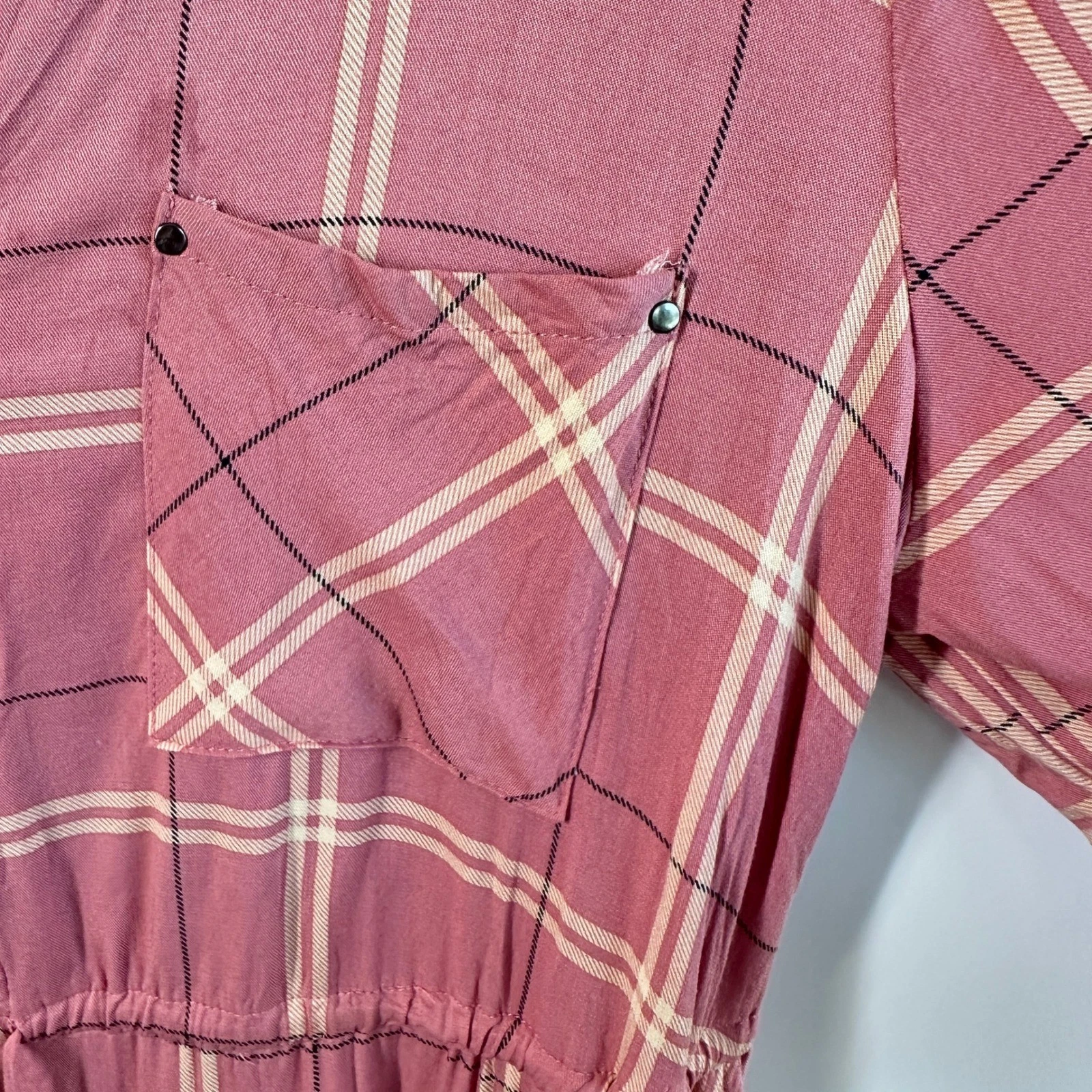 VETEMENTS Abito Camicia Torrid Mini Challis Plaid Rosa Taglia 1 Zip Frontale Viaggio Boho Nuovo senza etichette