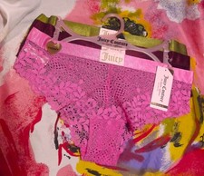 3 NEW JUICY COUTURE JC7981 3PKM LOGO WAIST CHEEKY LACE HIPSTER PANTIES M