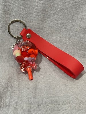 NEW Red Lollipop Candy Bag Tag Keychain Charm Mini Figure w/ Silicone Strap