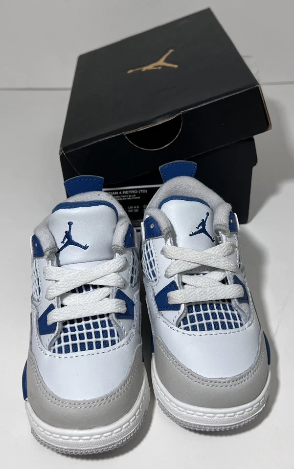 Air Jordan Retro 4 Off White/Militar Blue TD niño pequeño talla 5C BQ7670 141 Foto 2 de 4