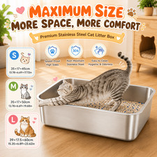 Extra Large Stainless Steel Cat Litter Box, Spacious Open Top Kitty Pan