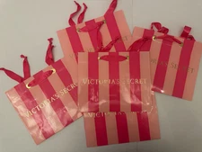 5  Victoria's Secret MEDIUM Stripe Pink  Paper Shopping Favor Gift Paper Bags