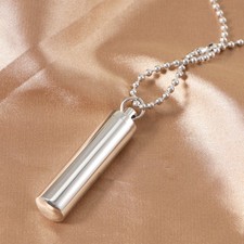 Stainless Steel Necklace Man Lovers Cylinder Pendant Pill Case Holder